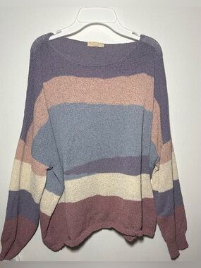 Easel Anthropologie Striped Knit Pullover Relaxed Cottagecore Boho Sweater Large